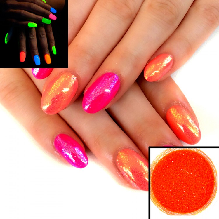 Ногти дизайн оранжевый цвет с блестками фото